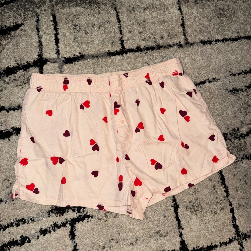 PINK Victoria's Secret Light Pink Heart-Print Cotton Sleep Shorts